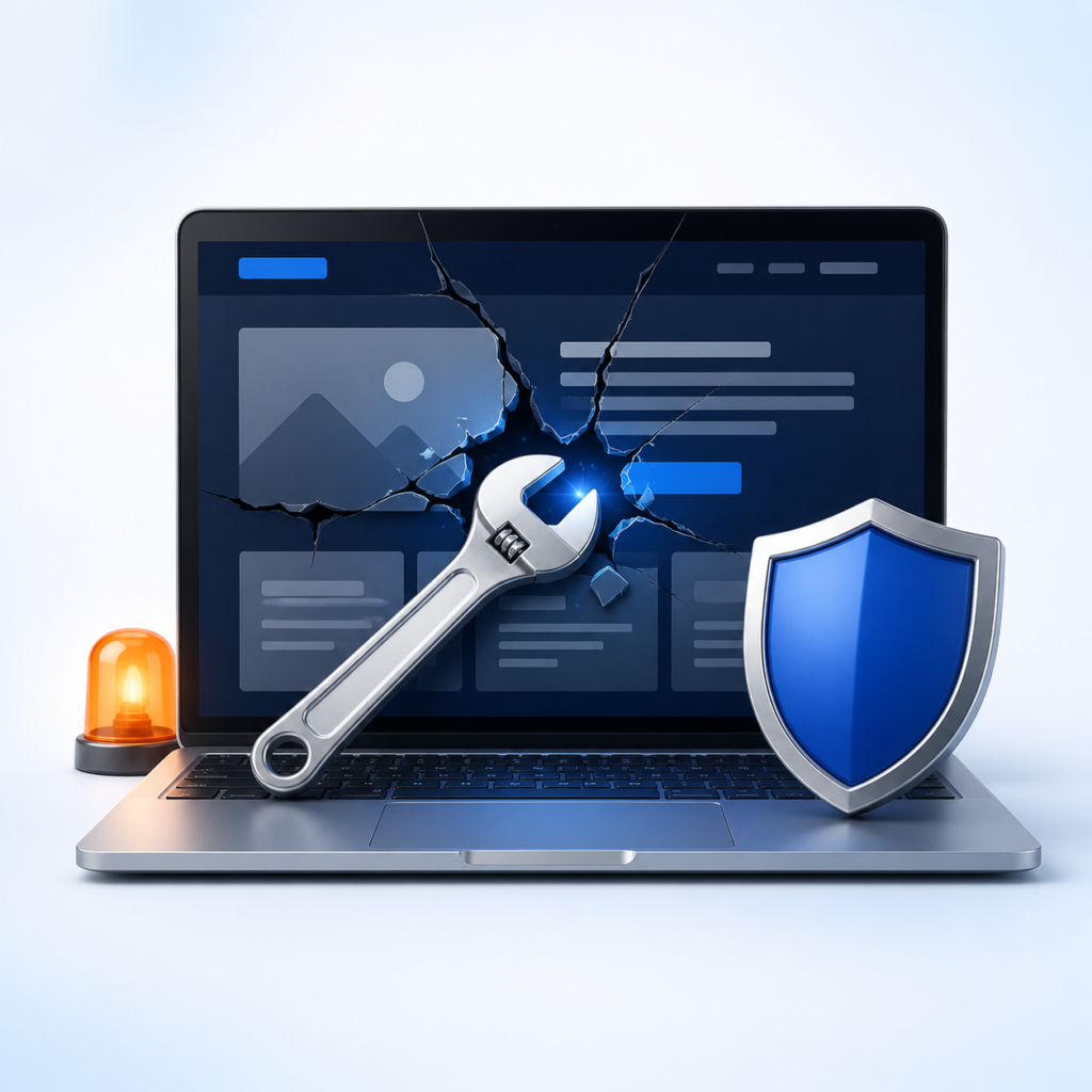 Urgent website repair with wrench and protective shield